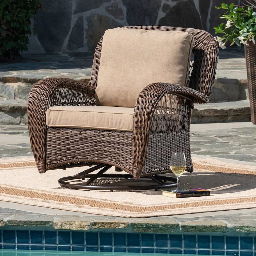 Hampton Bay Beacon Park Outdoor Patio Wicker Swivel Lounge Chair Brown