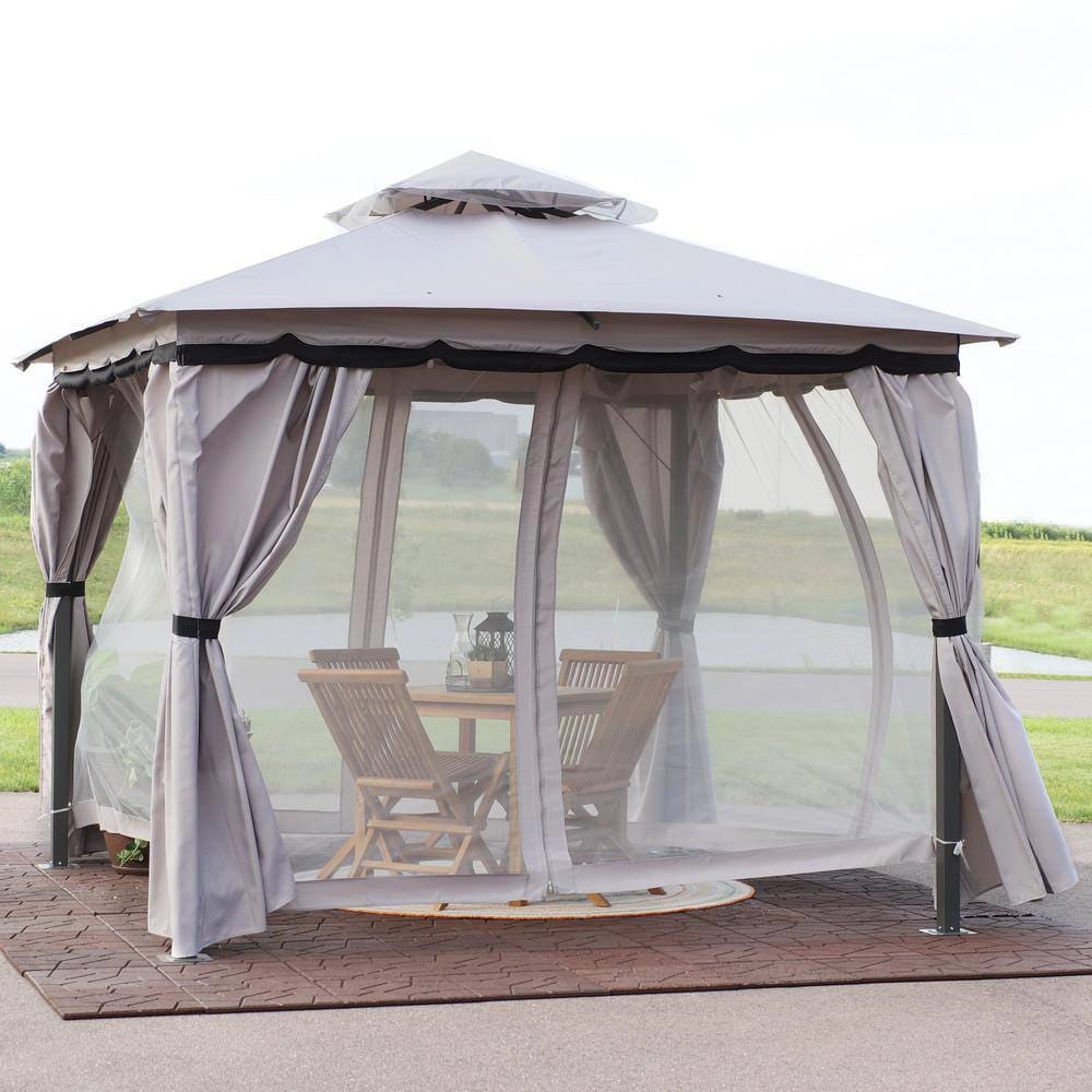 Sunnydaze 9.2' x 9.2' Soft Top Patio Gazebo with Screens and Privacy Walls, Gray