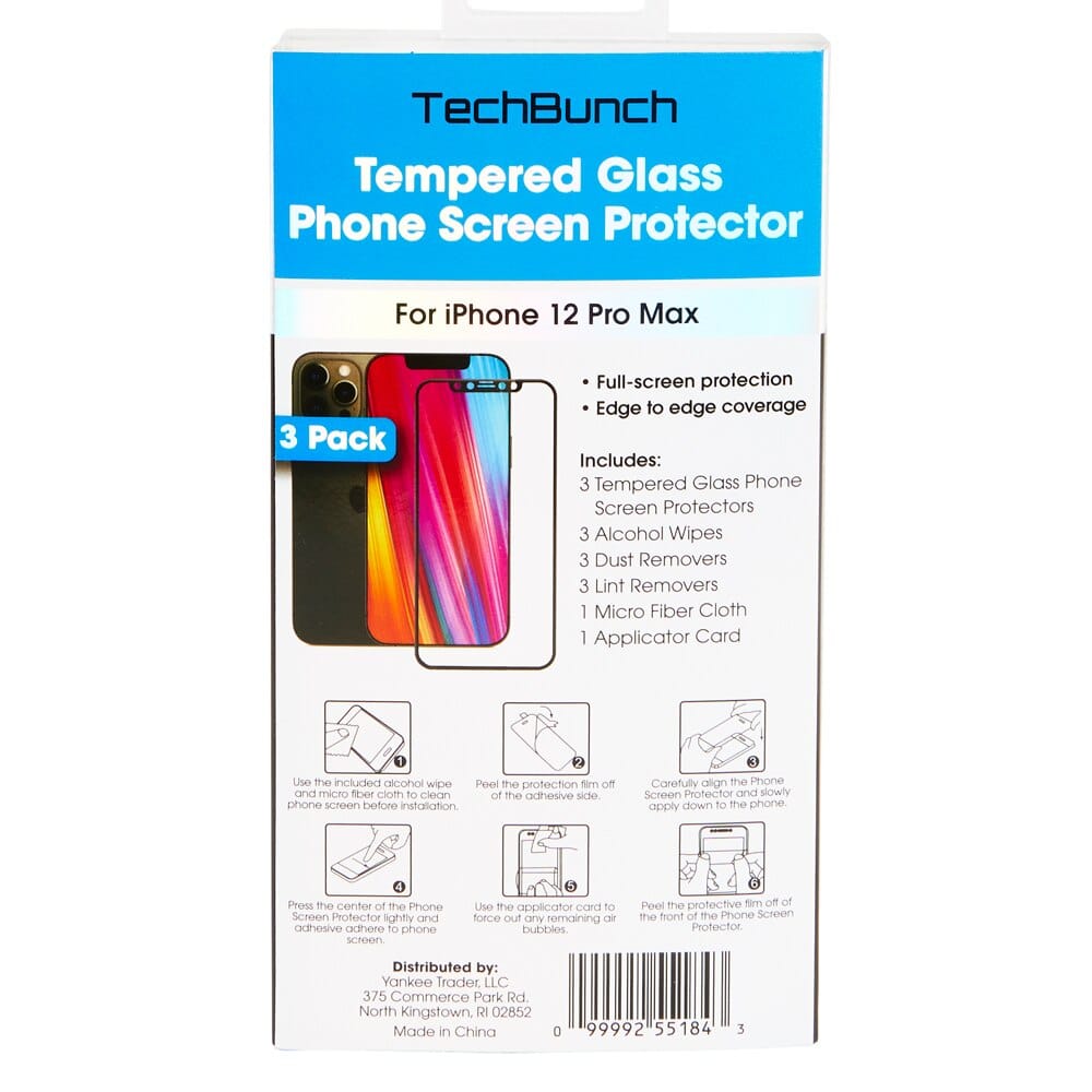 TechBunch Tempered Glass iPhone 12 Pro Max Screen Protectors, 3 Count