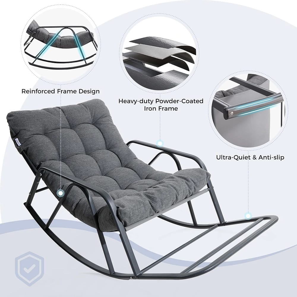 IRONCK Indoor/Outdoor Rocking Chair with Cushion, Gray