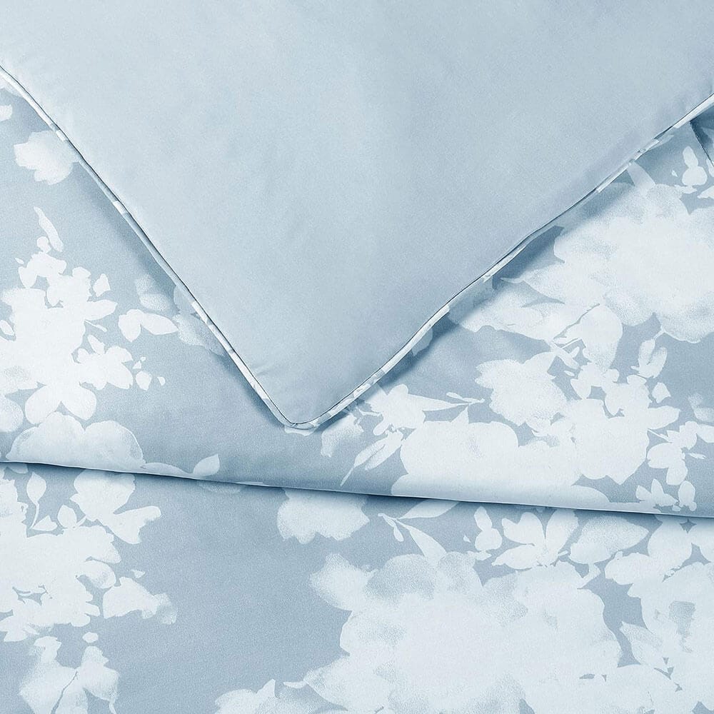 WellBeing by Sunham Luxurious Blend 3-Piece Floral Printed Comforter Set, Full/Queen, Chambray