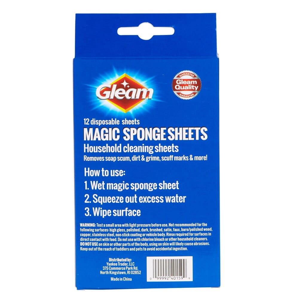 Gleam Disposable Magic Sponge Cleaning Sheets, 12-Count