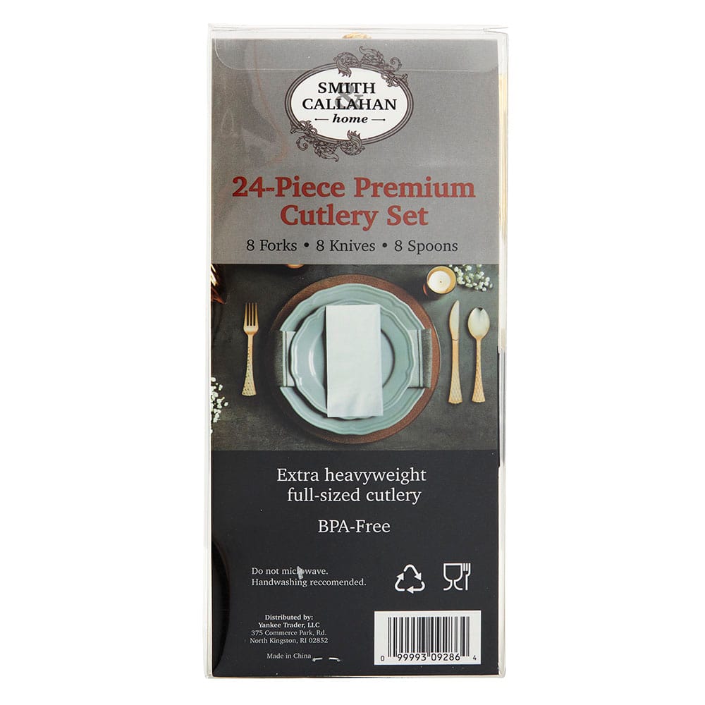 Smith & Callahan Elegant Gold Premium Plastic Cutlery Set, 24 Piece