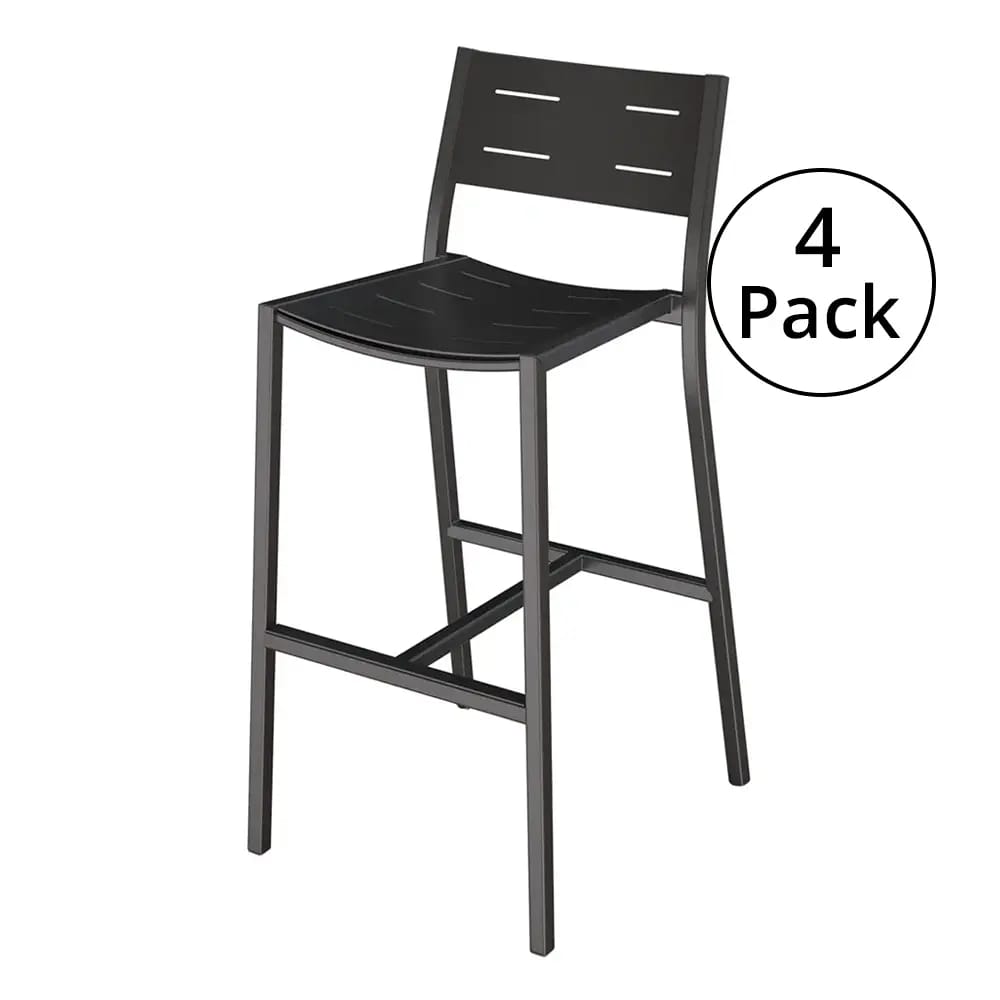 Maiori Aluminum Impression Patio Bar Stool, Charbon, 4 Pack