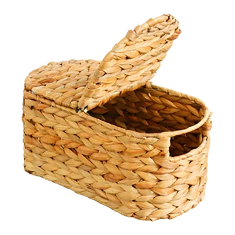 Oval Water Hyacinth Basket with Cover, Natural
