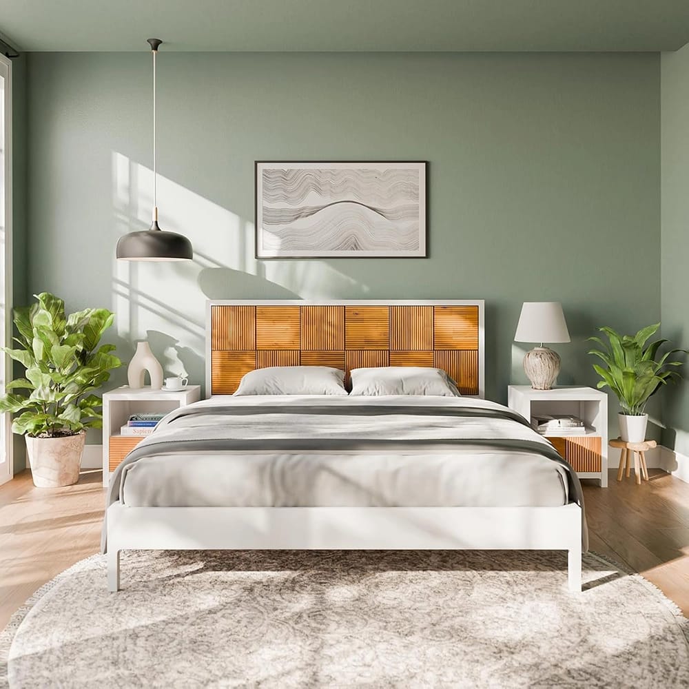 Bme Mid-Century Geometric Bed Frame and Headboard, King