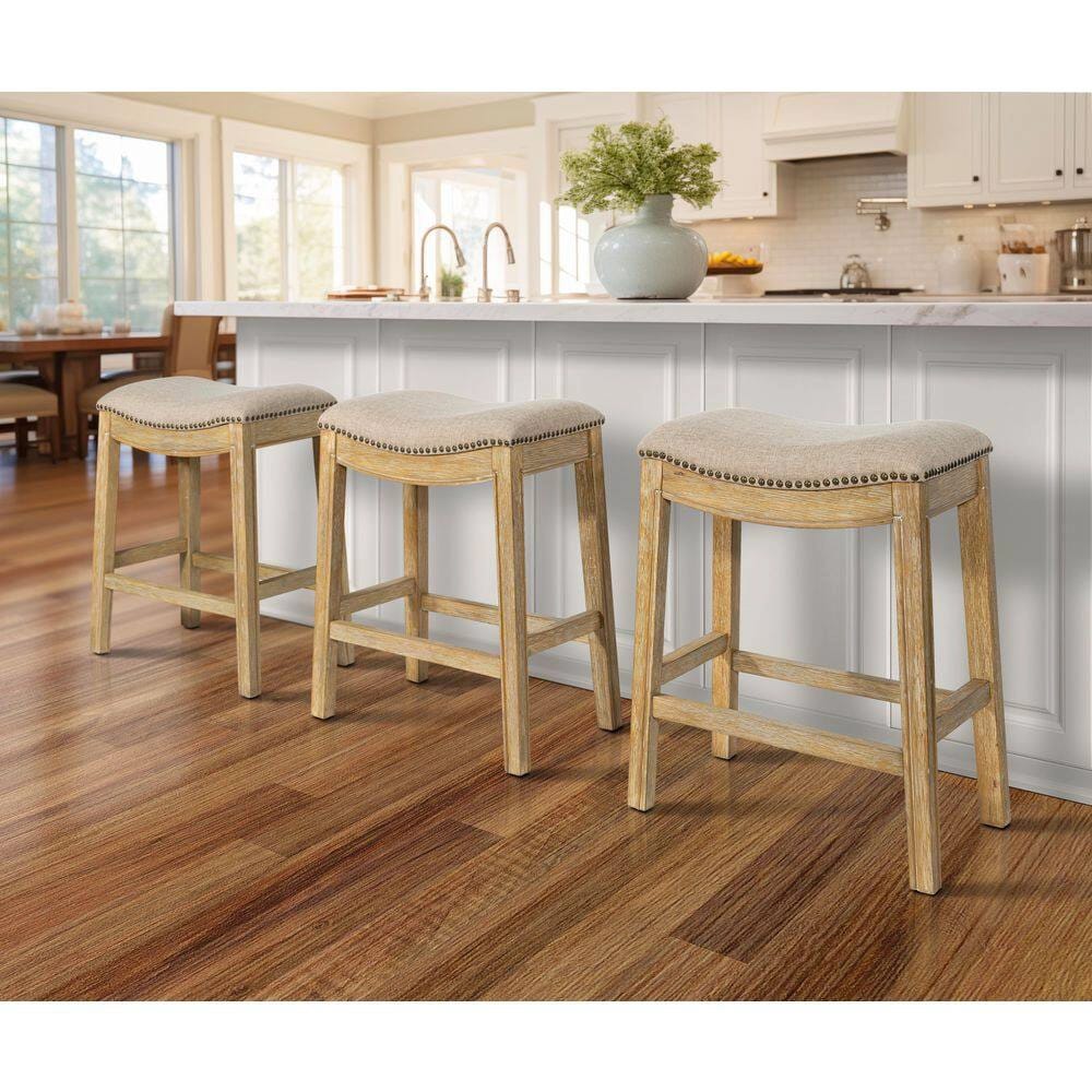 NewRidge Home Goods 26" Saddle Counter-Height Barstool, Natural/Cream