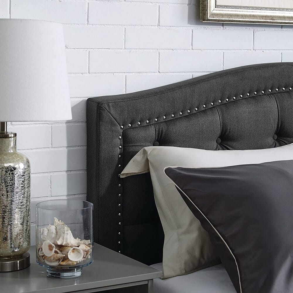 Classic Brands Coventry Diamond Tufted Upholstered King Bed Frame, Charcoal