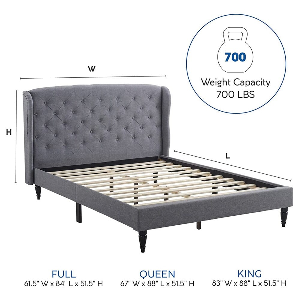 Classic Brands Coventry Upholstered Full Platform Bed Frame, Light Gray