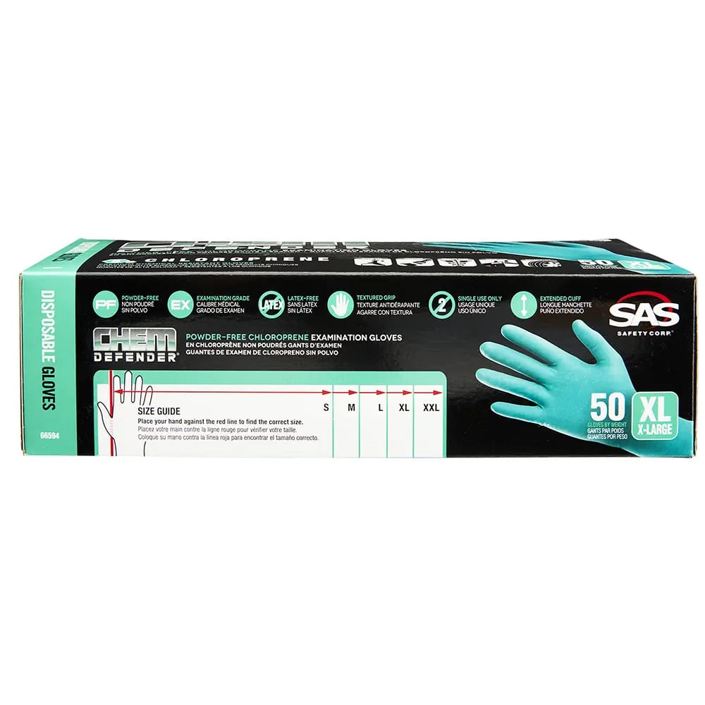 SAS ChemDefender XL Powder-Free Chloroprene Disposable Gloves, 50 Count