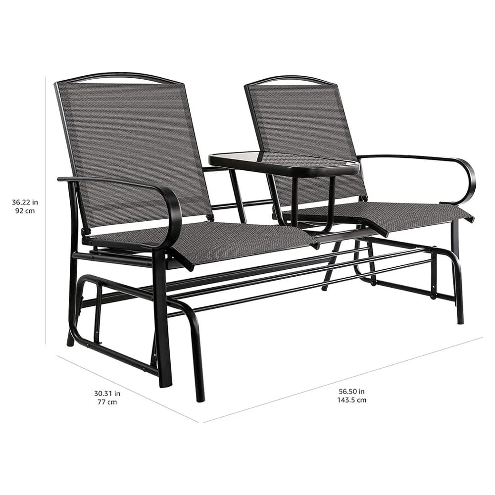 2-Person Outdoor Patio Glider Chair with Table, Black