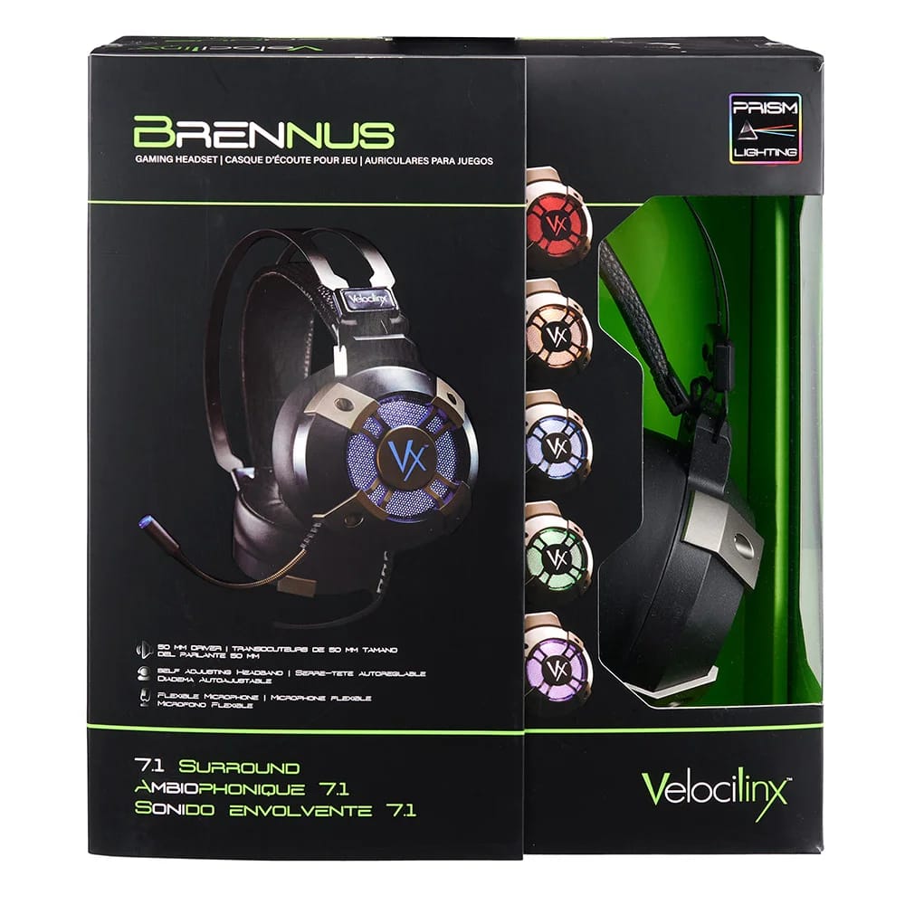 Velocilinx Surround Sound USB Gaming Headset, Silver/Black