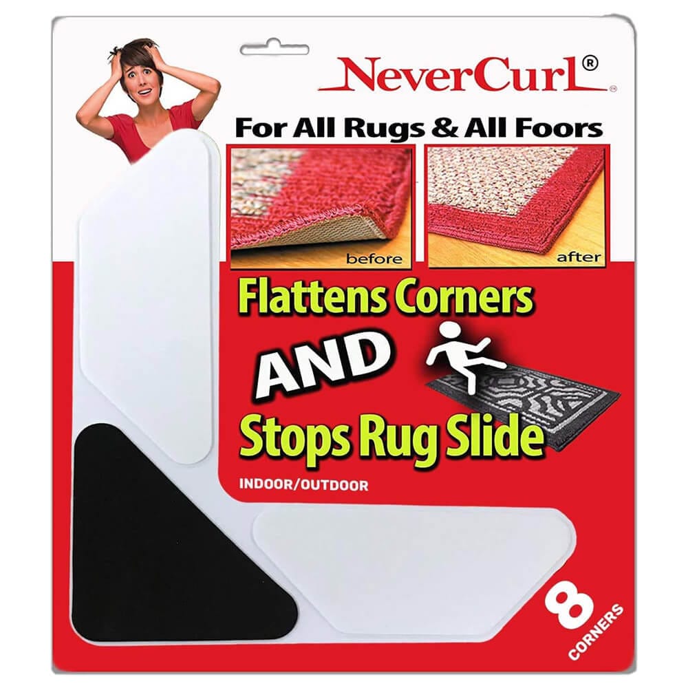 NeverCurl Rug Corner Grippers, Set of 8, White