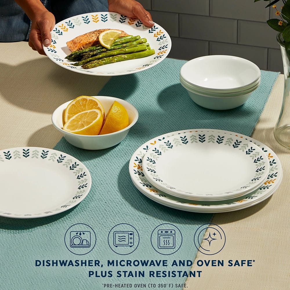 Corelle 12-Piece Glass Dinnerware Set, Scandinavian Design