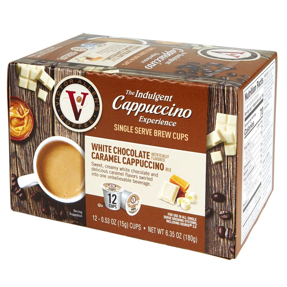 Victor Allen's The Indulgent Cappuccino Experience White Chocolate Caramel Mix Brew Cups, 12 Count