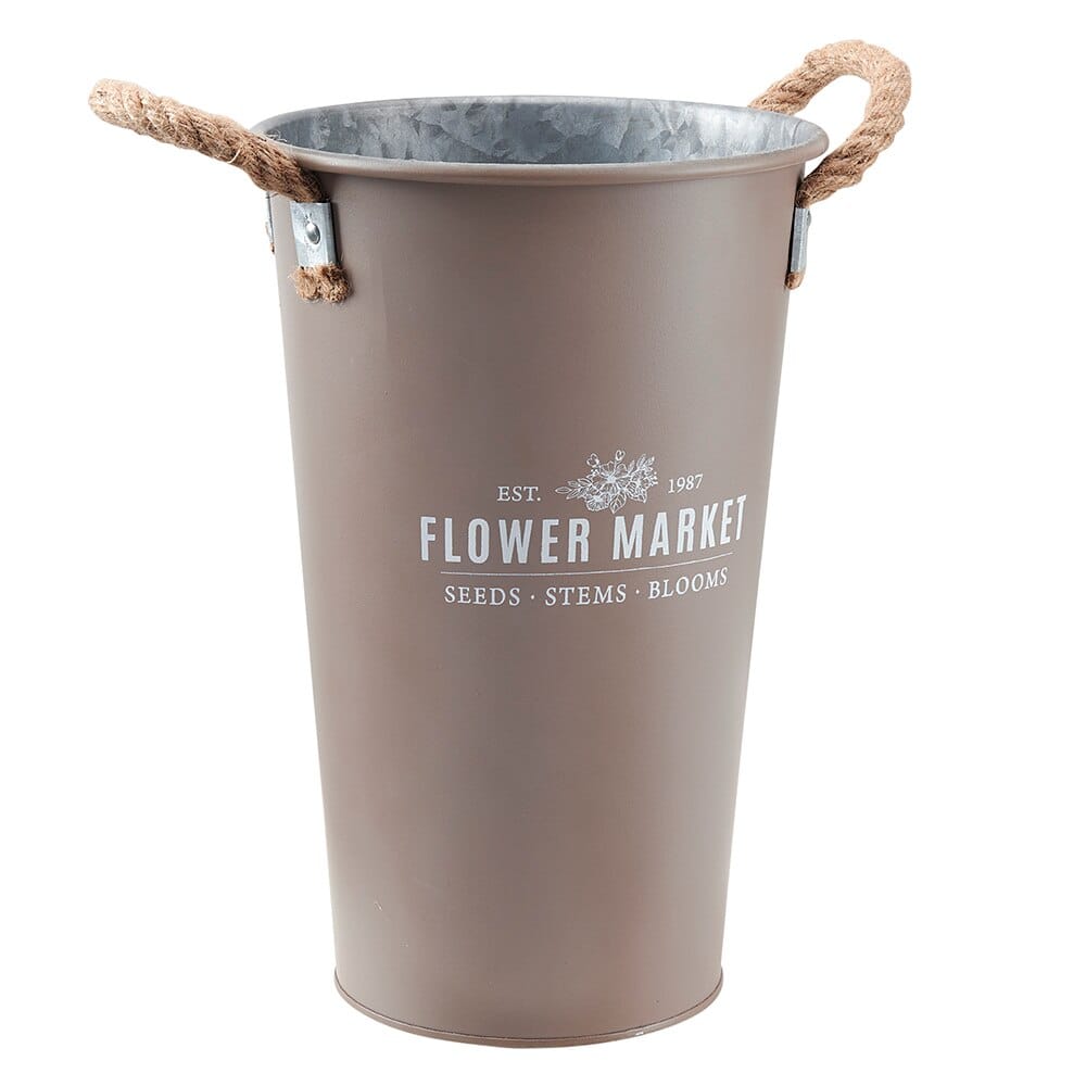 11" Tall Galvanized Metal Bucket with Rope Handles
