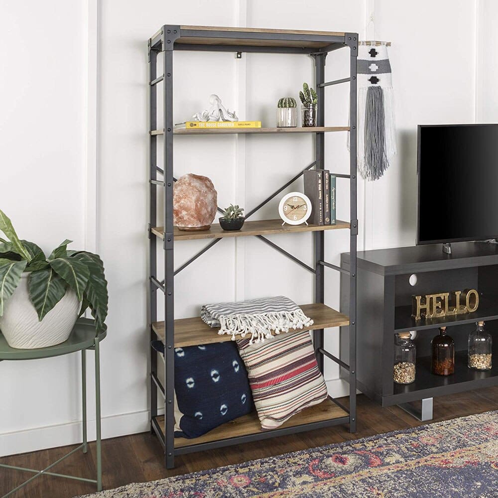 Walker Edison Urban Industrial Angle Iron Bookshelf, Barnwood