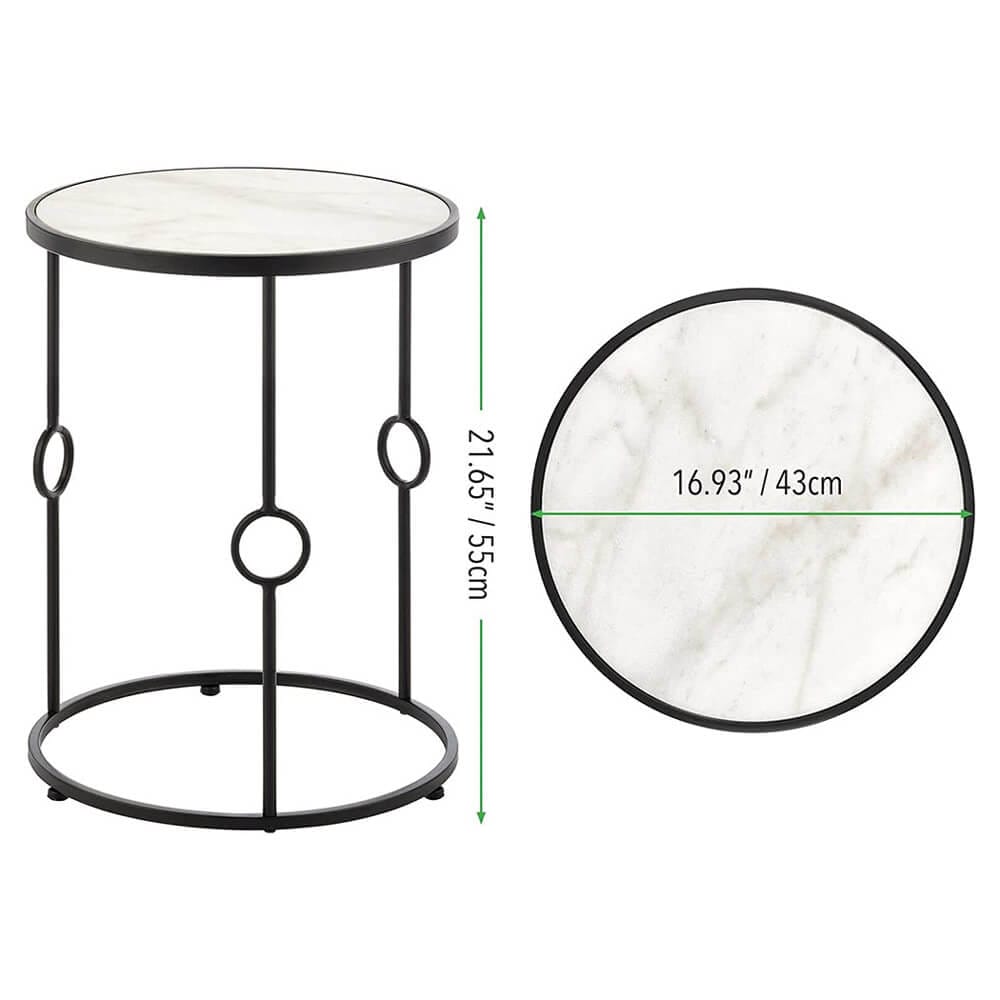 mDesign Round Inlay Table with Decorative Legs, Matte Black/Marble