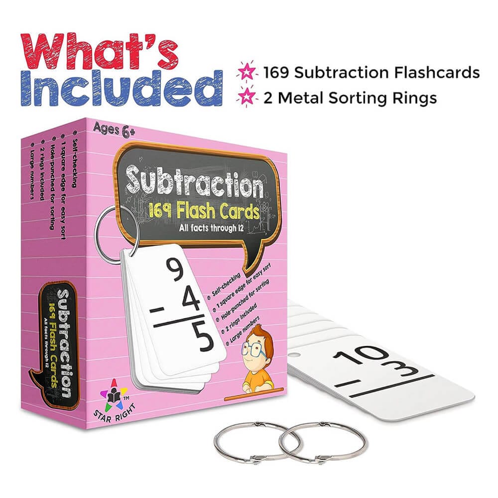 Star Right Subtraction Flashcards with Metal Binder Rings