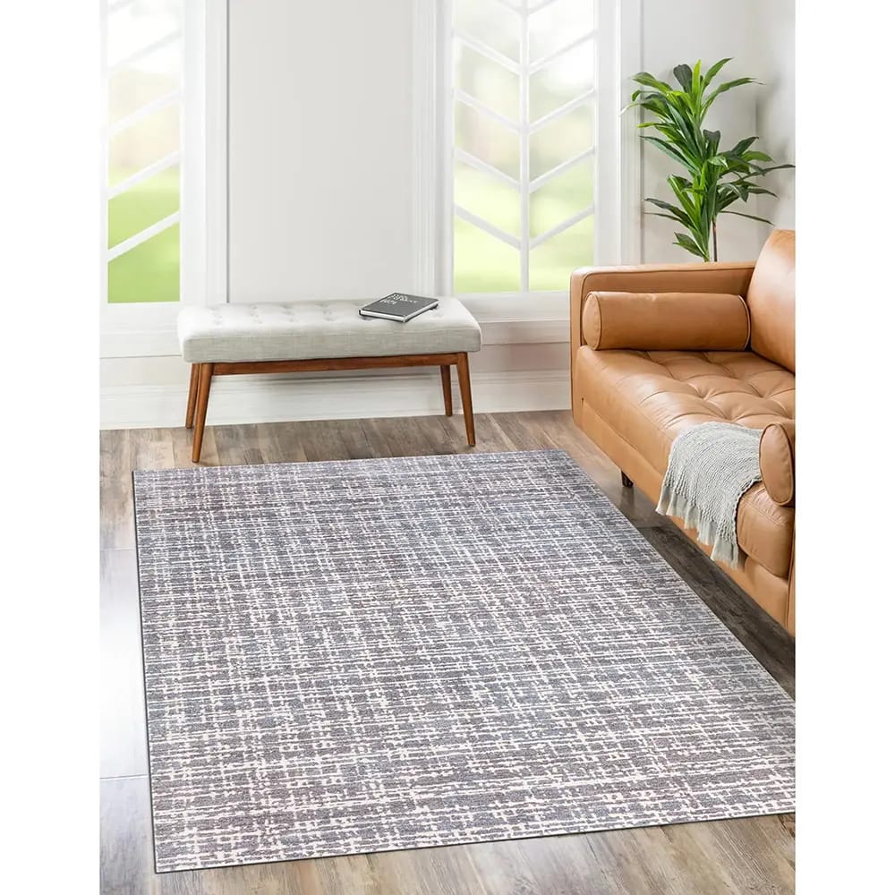 Hazel Collection 9' x 12' Grid Area Rug, Blue, Ivory & Gray