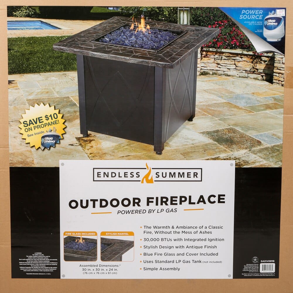 Endless Summer 30" Outdoor Propane Gas Fire Pit, 30,000 BTU, Blue Fireglass
