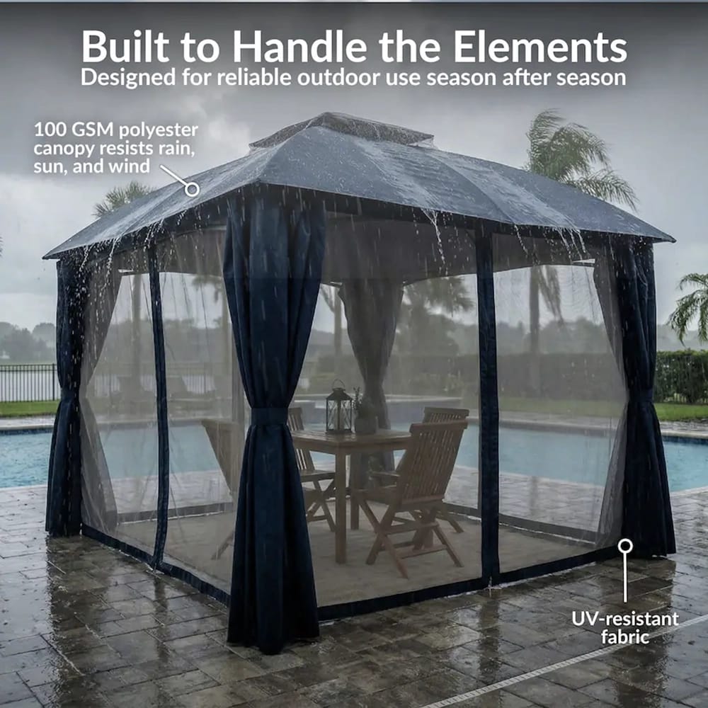 Sunnydaze 12.6' x 9.1' Soft Top Patio Gazebo with Screens and Privacy Walls, Blue