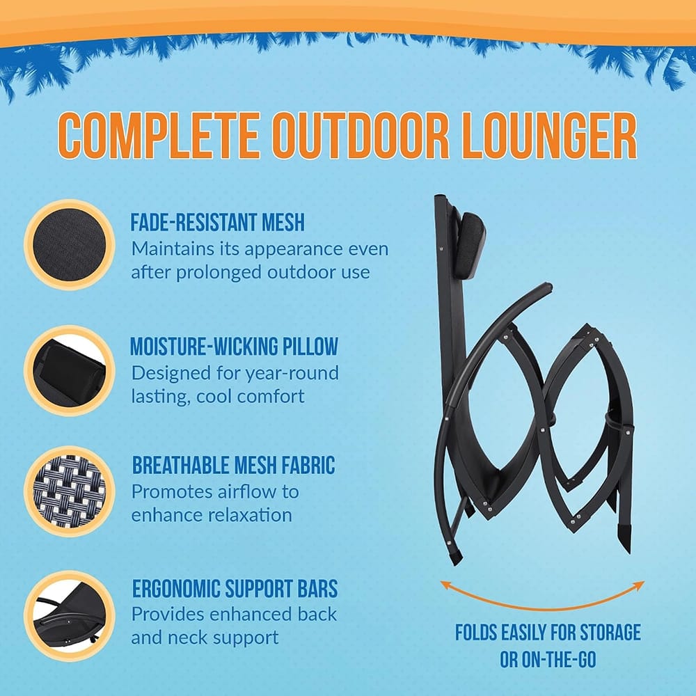 Island Retreat Outdoor Mesh Lounge Chair, Black