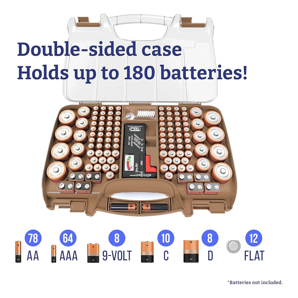 The Battery Organizer Storage Case with Tester, Cocoa