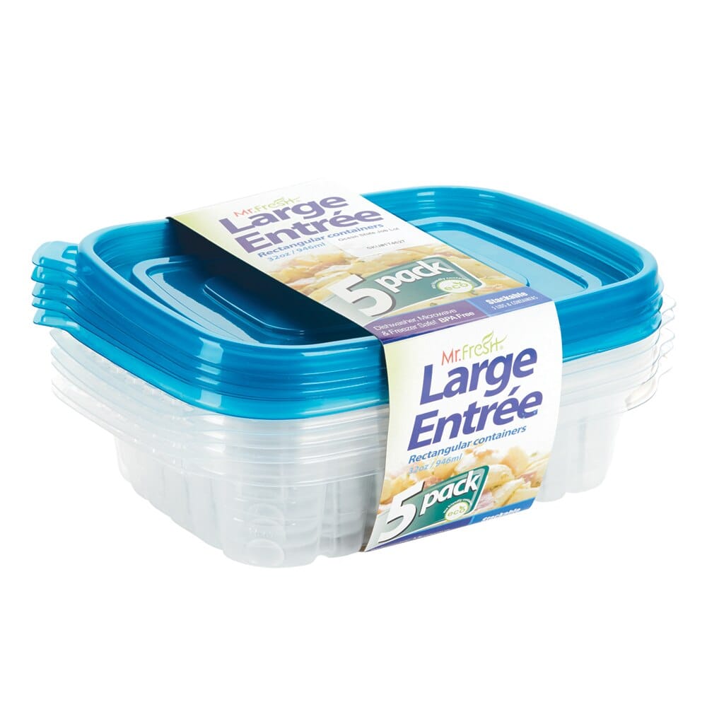 Mr. Fresh Large Entree Rectangular Food Storage Containers, 5 Count
