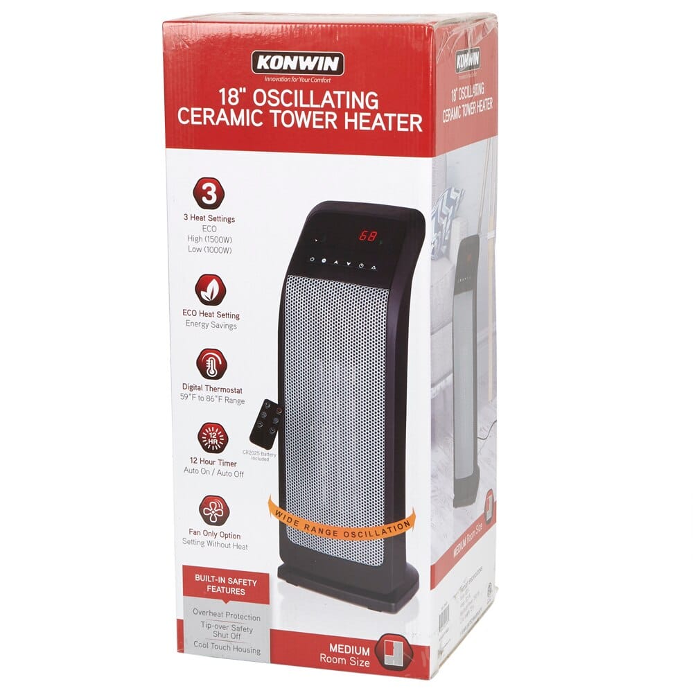 Konwin 18" Oscillating Ceramic Tower Heater