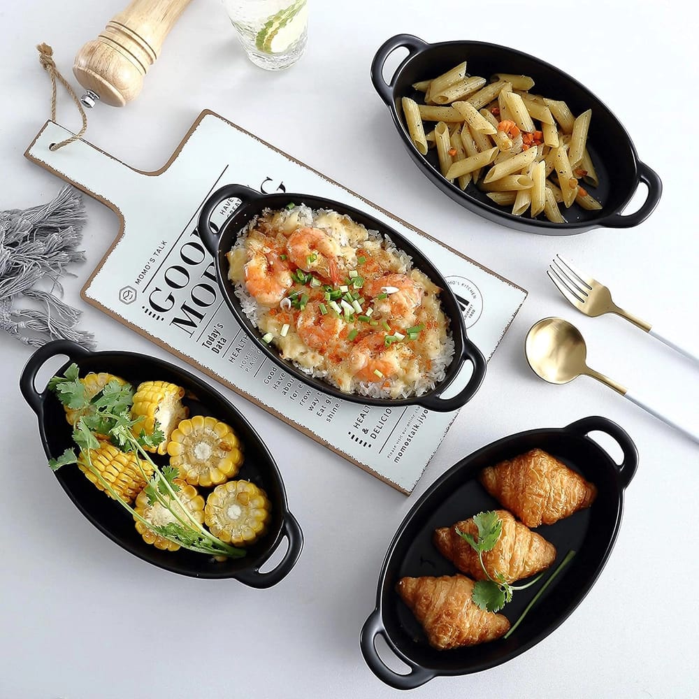Bruntmor Porcelain Ceramic Pie Pan, Black, Set of 4