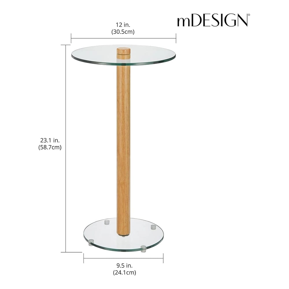 mDesign Glass Top Drink Table, Clear/Natural