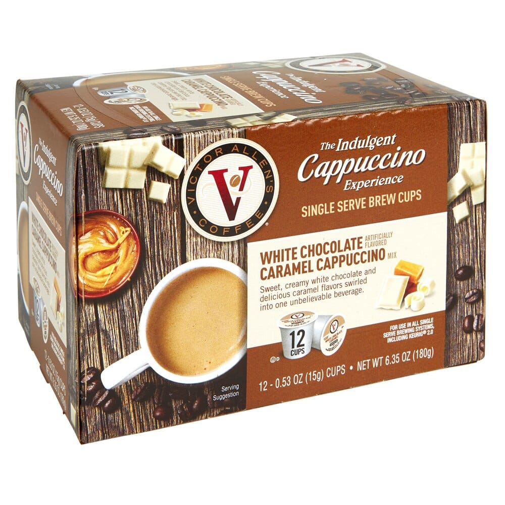Victor Allen's The Indulgent Cappuccino Experience White Chocolate Caramel Mix Brew Cups, 12 Count