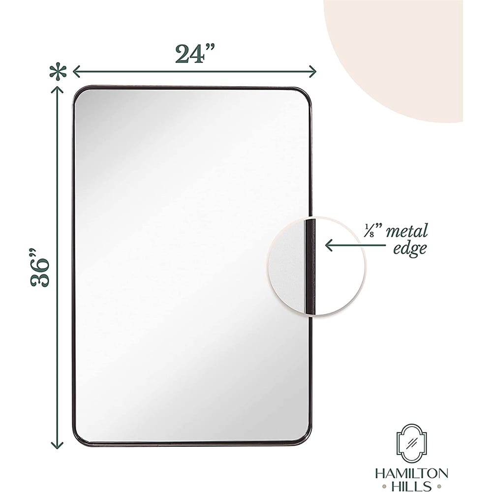 Hamilton Hills Rounded Corner Brushed Metal Wall Mirror, Bronze, 24" x 36"