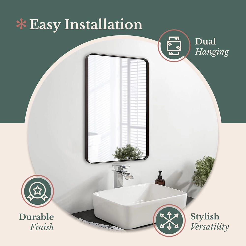 Hamilton Hills 24" x 36" Metal Frame Mirror, Black