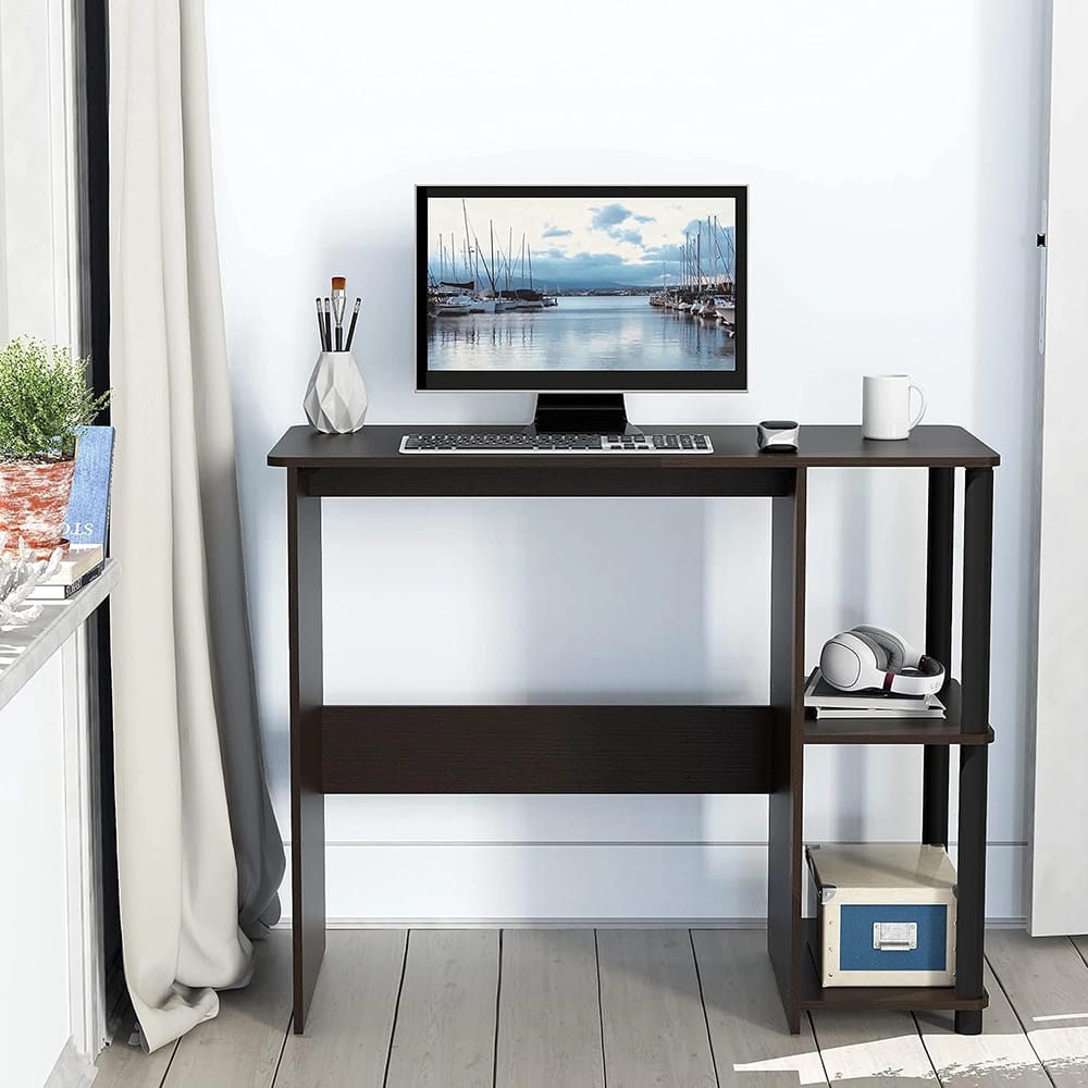 SHW Home Office Cyrus Desk with Open Storage Shelves, Espresso