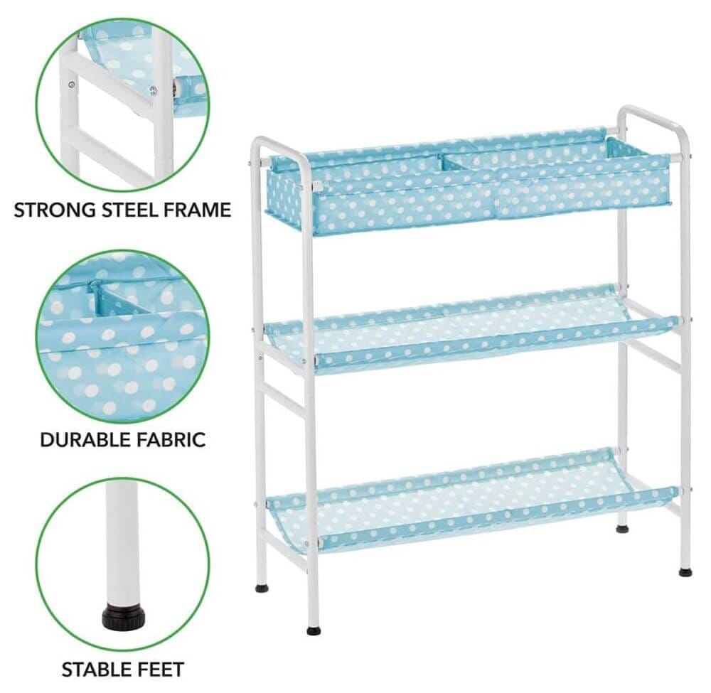 mDesign 3-Tier Kids Toy Box Storage Cart, Turquoise/White