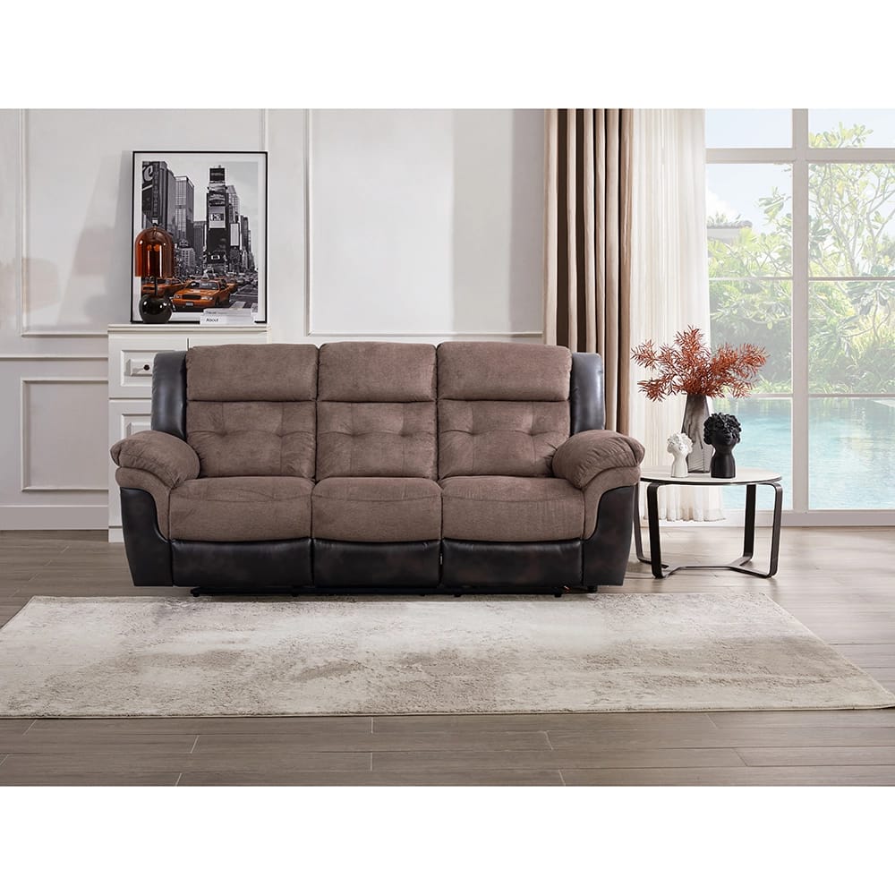 Two Tone Fabric Power Recliner Sofa, Brown