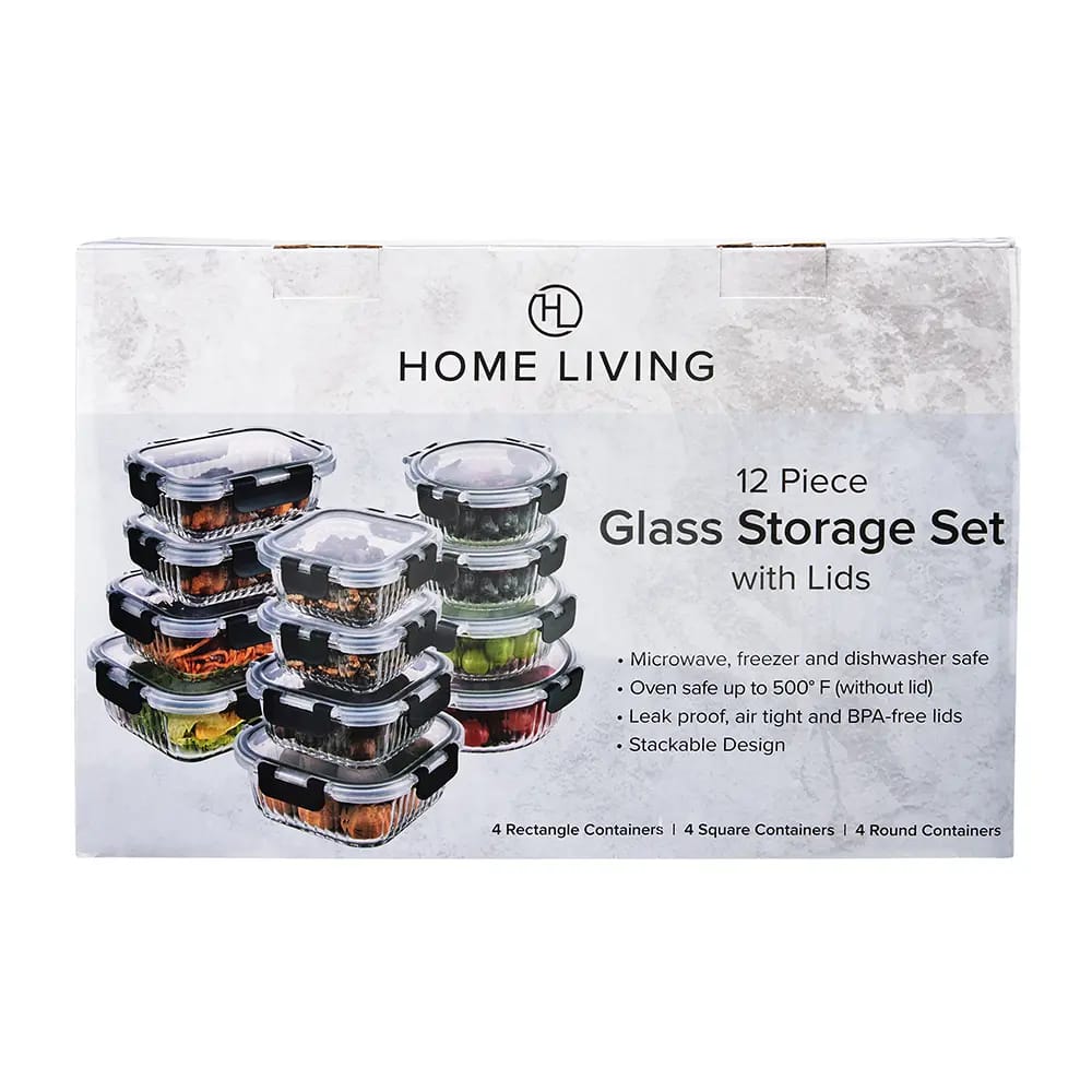 Home Living 12 Piece Glass Storage Set with Lids