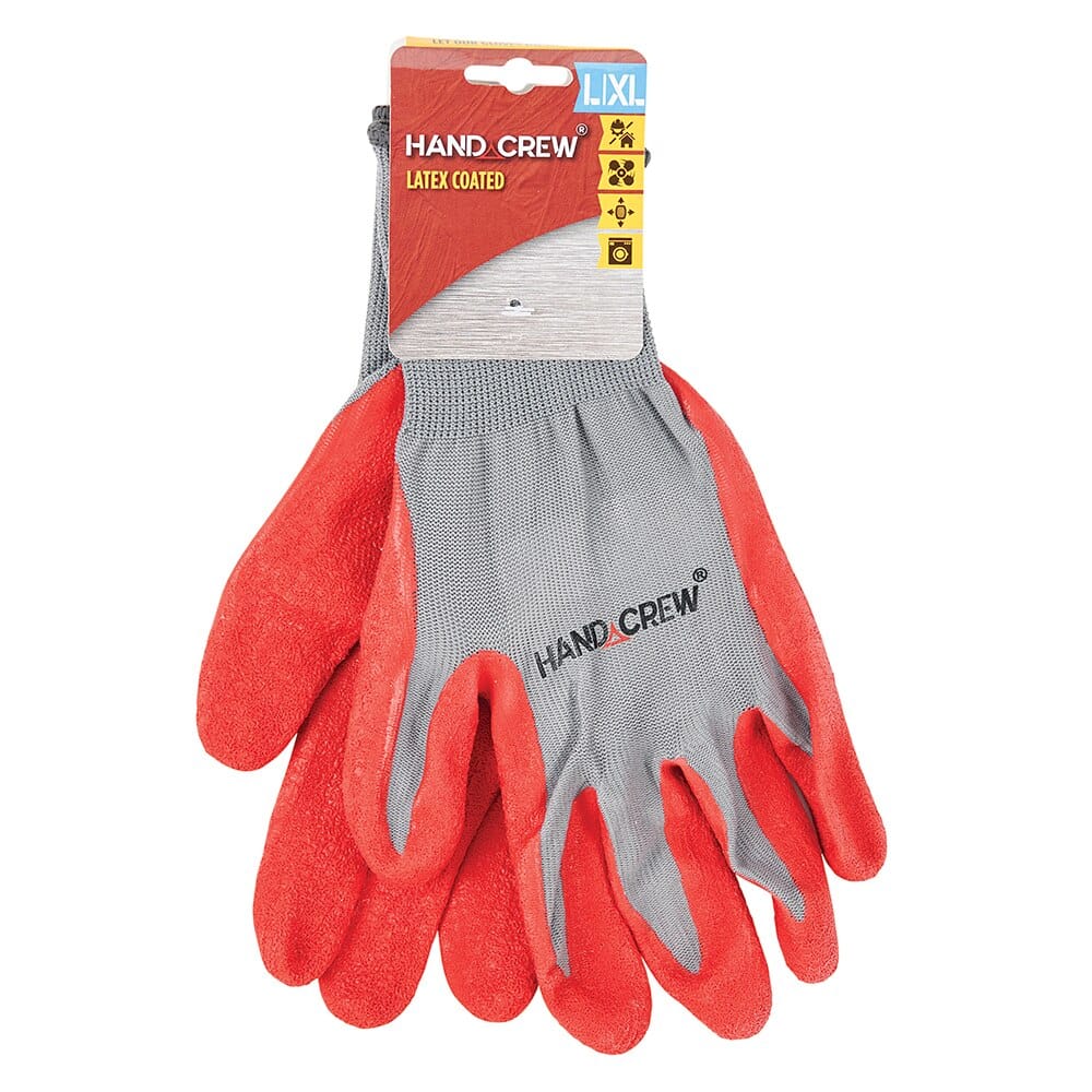 Hand Crew Latex Coated Nylon Work Gloves, L/XL