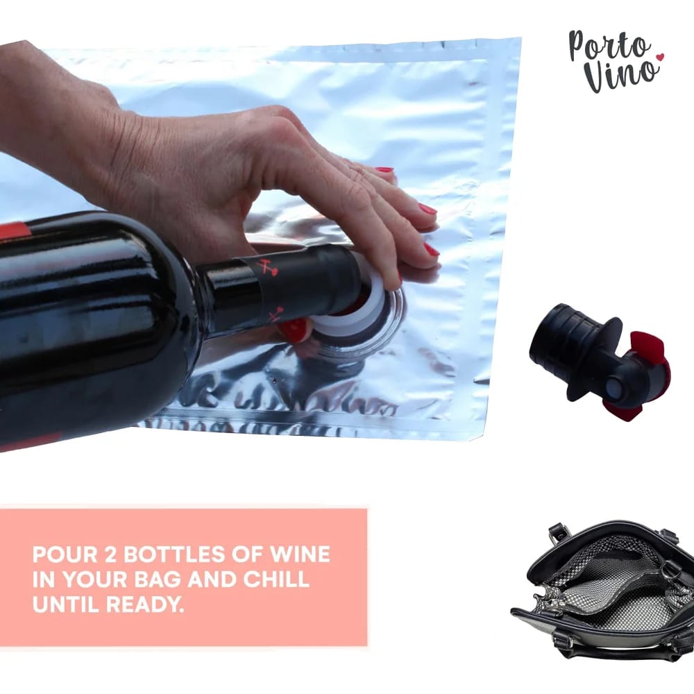 PortoVino Canvas Wine Purse, Blue/White