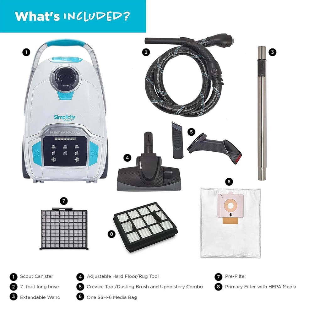 Simplicity Vacuums Scout Plus Canister Vacuum Cleaner, White