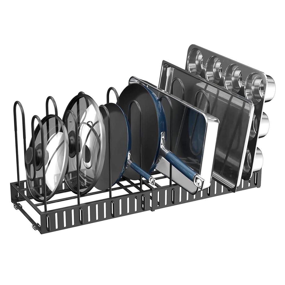 GeekDigg Adjustable Pot Organizer Rack, Black