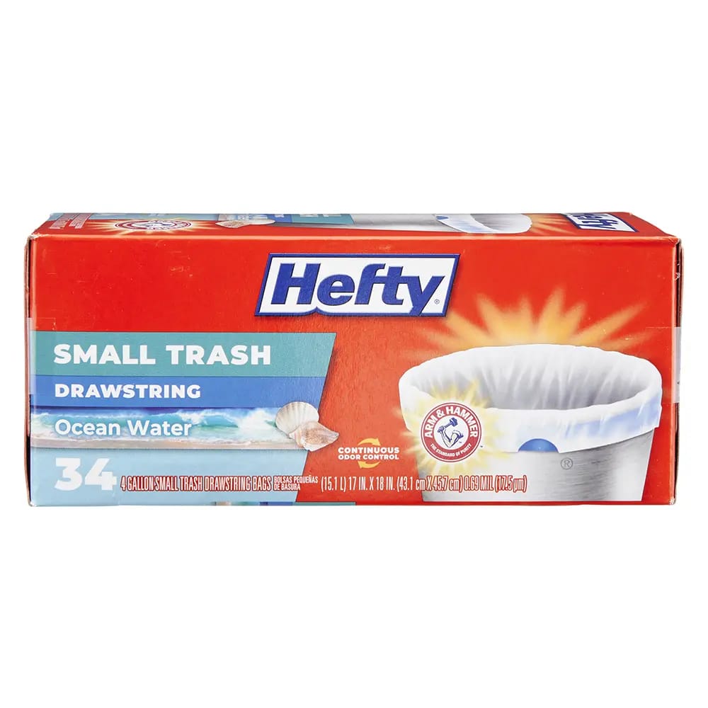 Hefty Small Trash Ocean Water 4 Gallon Trash Bags, 34 Count