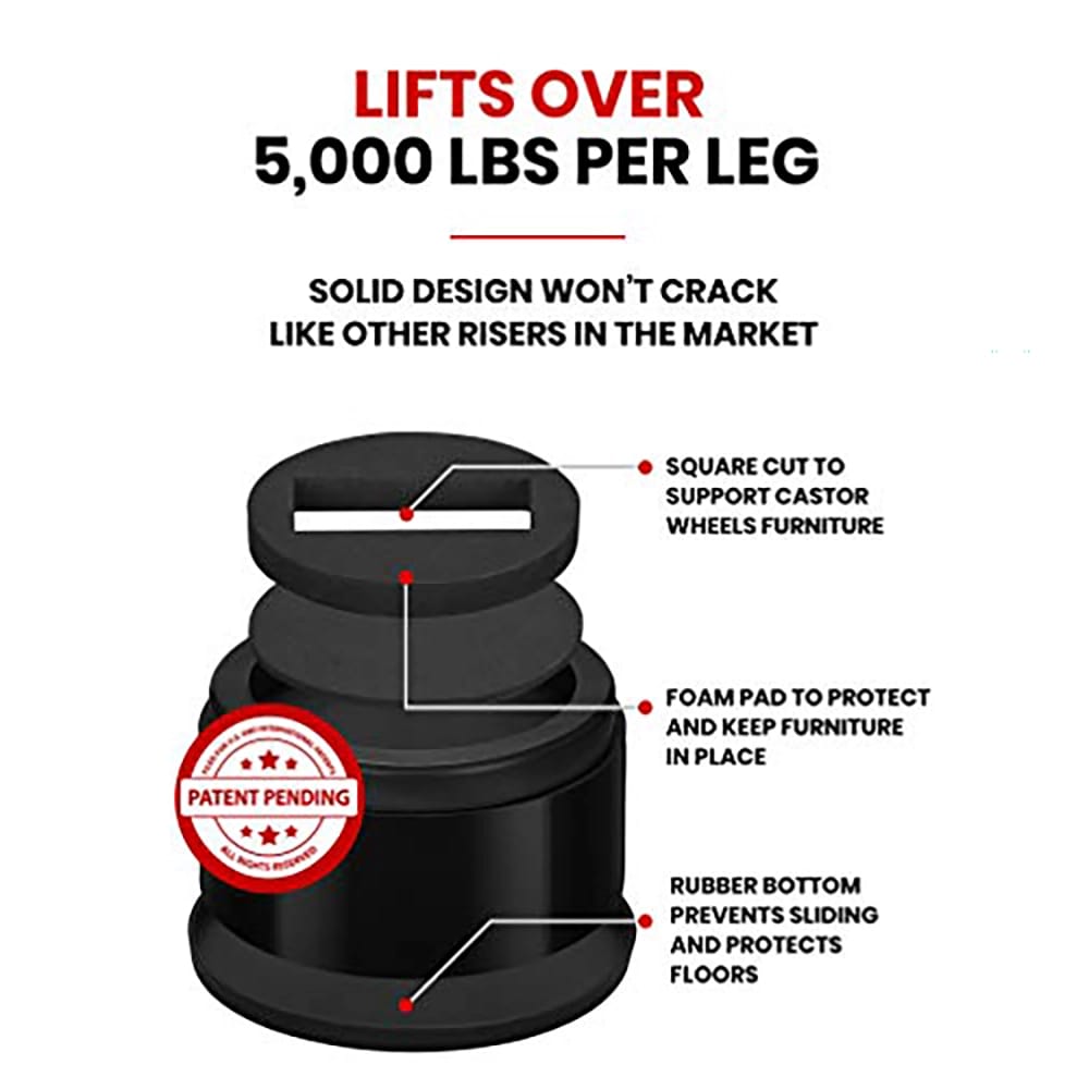 iPrimio Round 2" Bed Risers, 6 Pack, Black
