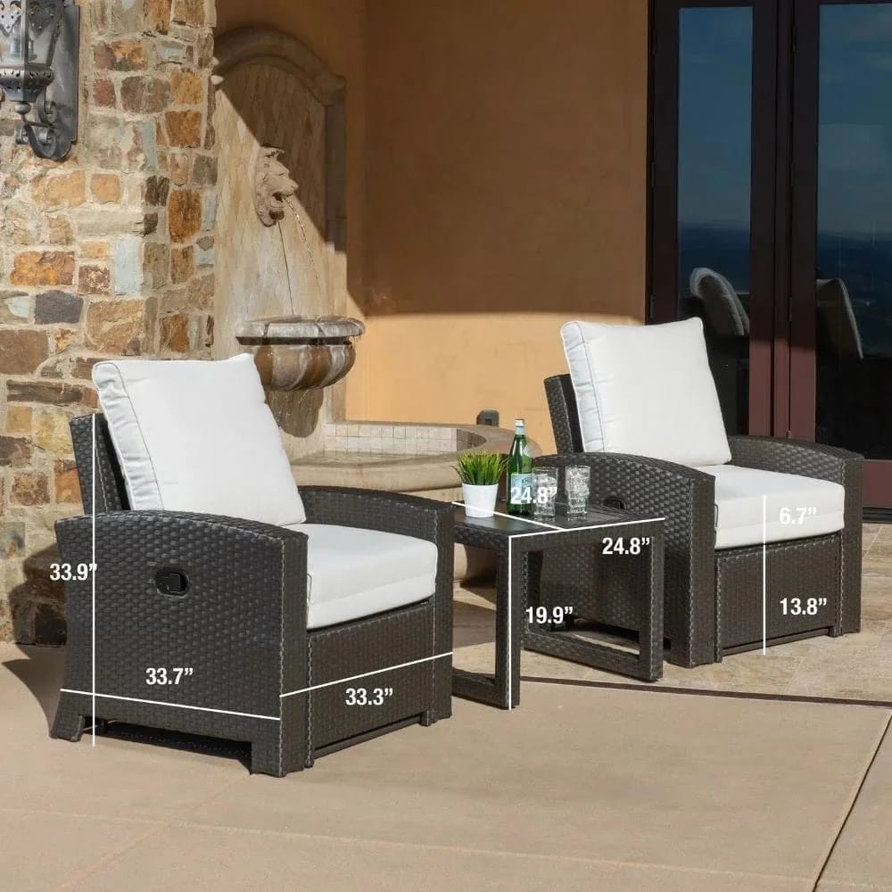 Grand Leisure 3-Piece Sidney Luxury Outdoor Wicker Recliner Set, Dark Brown