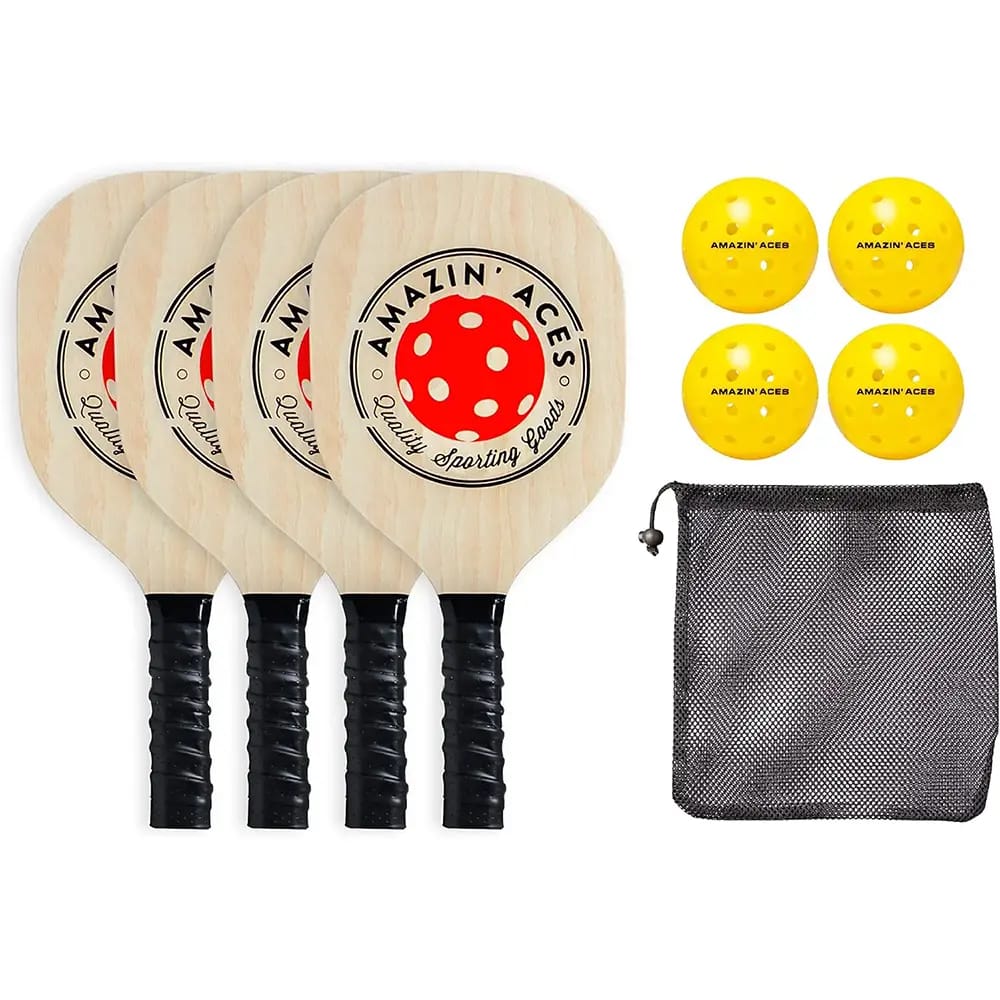 Amazin' Aces Classic Wood Pickleball Paddle Set, Set of 4