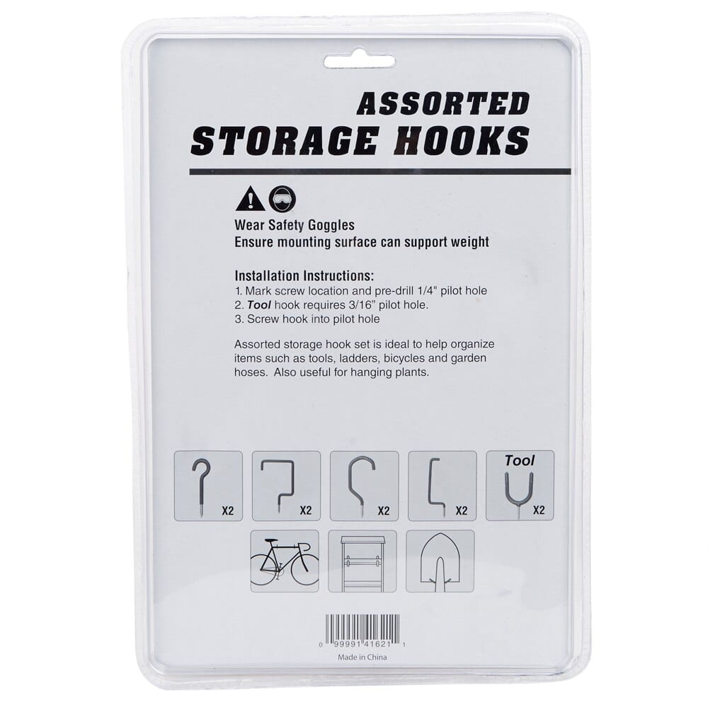 Assorted Storage Hooks, 10 Piece