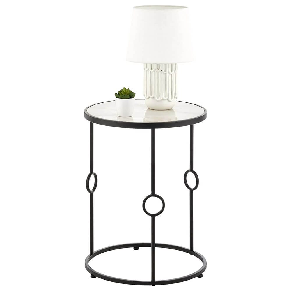 mDesign Round Inlay Table with Decorative Legs, Matte Black/Marble