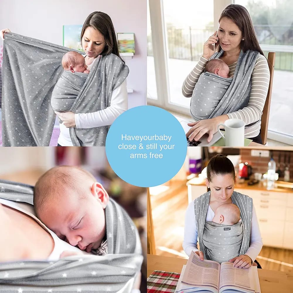 Smartpeas Baby Wrap Carrier, Light Gray/Stars